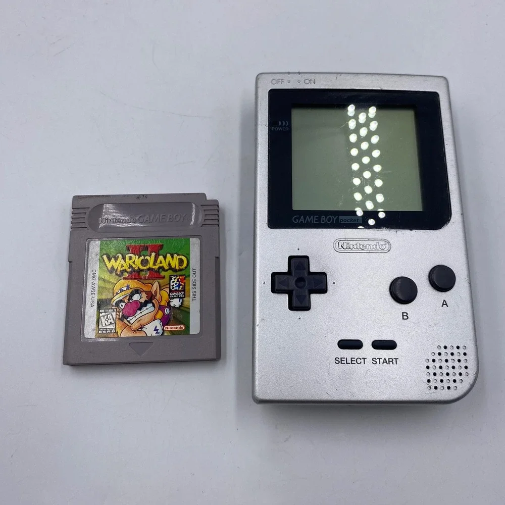 Nintendo Game Boy Pocket Silver MGB-001 Handheld Console with Wario Land II Game